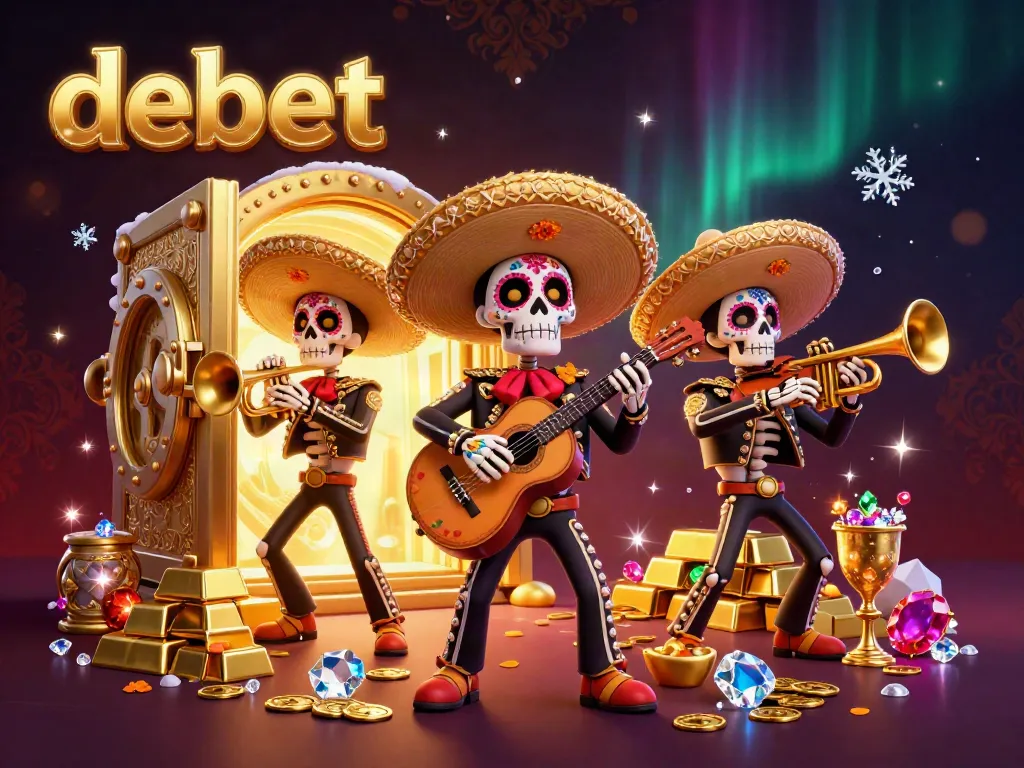 Join the colorful mariachi band in a vibrant debet-themed casino adventure, surrounded by treasures.