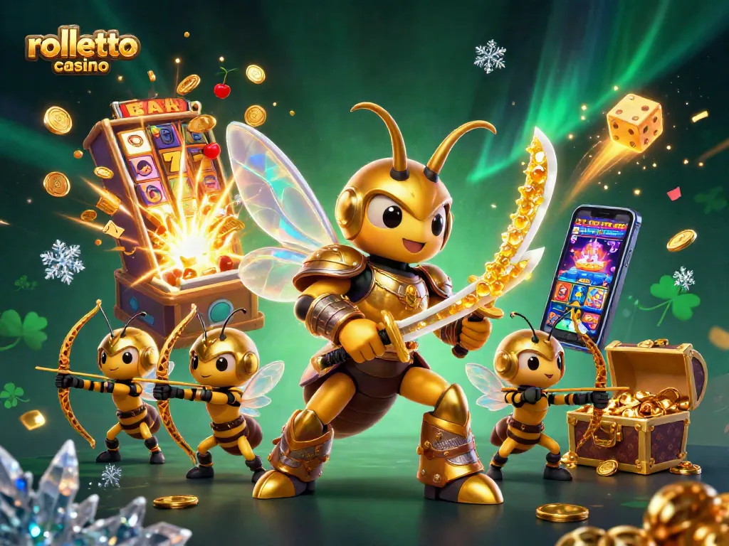 Experience rolletto casino's high-energy gameplay with a vibrant, action-packed 3D illustration of game elements.