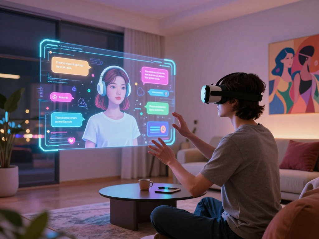 AI chat porn experience with virtual interaction and immersive technology in a modern VR space