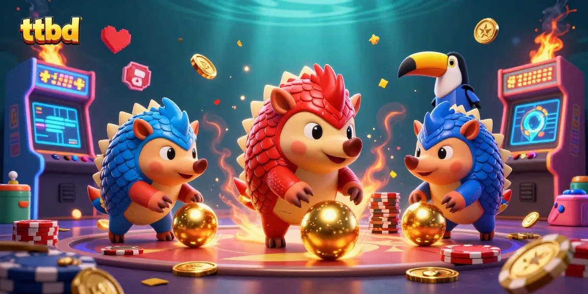 Engage in action with ttbd as rival pangolins roll into golden balls, bowling through poker chips.