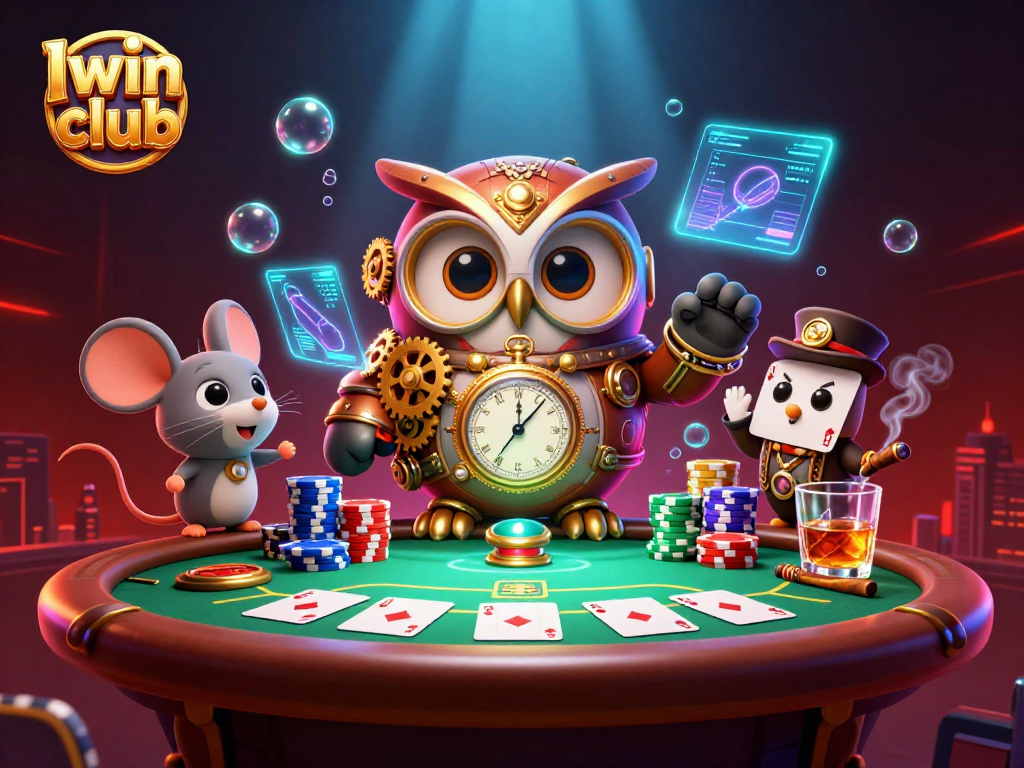 Join the excitement at Iwin club with this vibrant casino-themed 3D illustration featuring poker action.