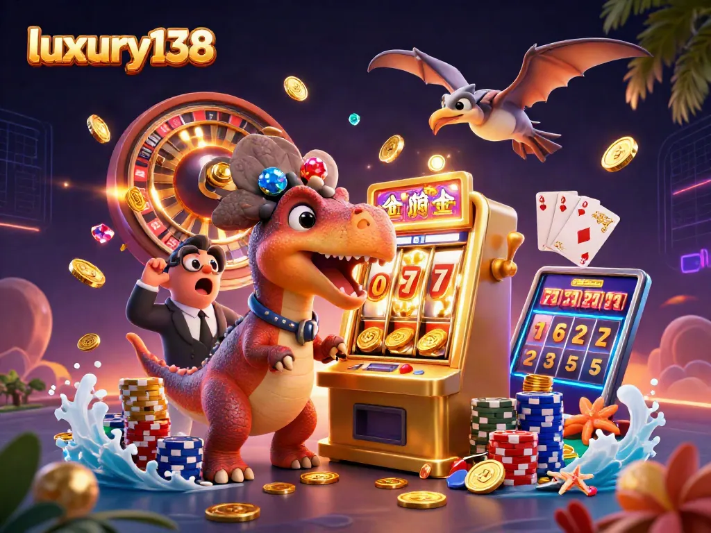 Catch golden coins with luxury138 as a pachycephalosaurus wins the jackpot at a vibrant casino.