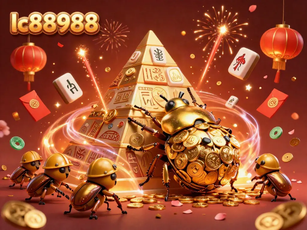 Experience excitement with lc88988 as the golden beetle rolls coins up a casino pyramid.