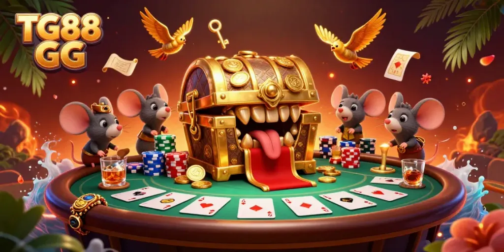 Experience the allure of TG88 GG with dynamic casino elements and captivating treasure scenes.