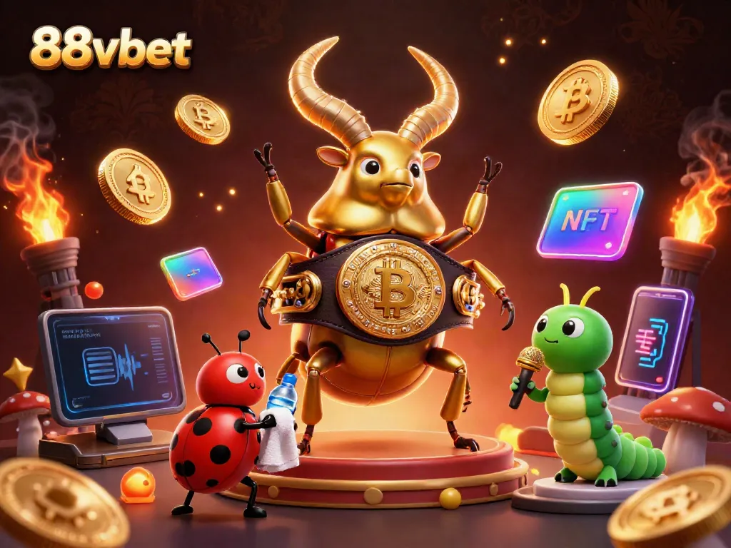 Engage in thrilling gaming with 88vbet's vibrant 3D scene of iconic characters intertwined with crypto elements.