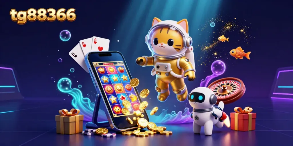 Experience thrilling wins with tg88366 in this vibrant 3D casino scene featuring interactive games.