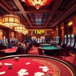 Players enjoying a winning game at TK88 Casino surrounded by vibrant slot machines and poker tables.