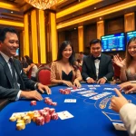Players experience excitement at a nha cai uy tin baccarat table, showcasing professional gaming elements.