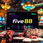 Experience the excitement of betting at the nhà cái five88 online casino with dynamic poker chips and cards.