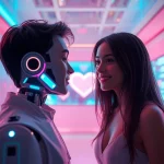 Engaging interaction with a sex chat AI in a modern virtual environment.