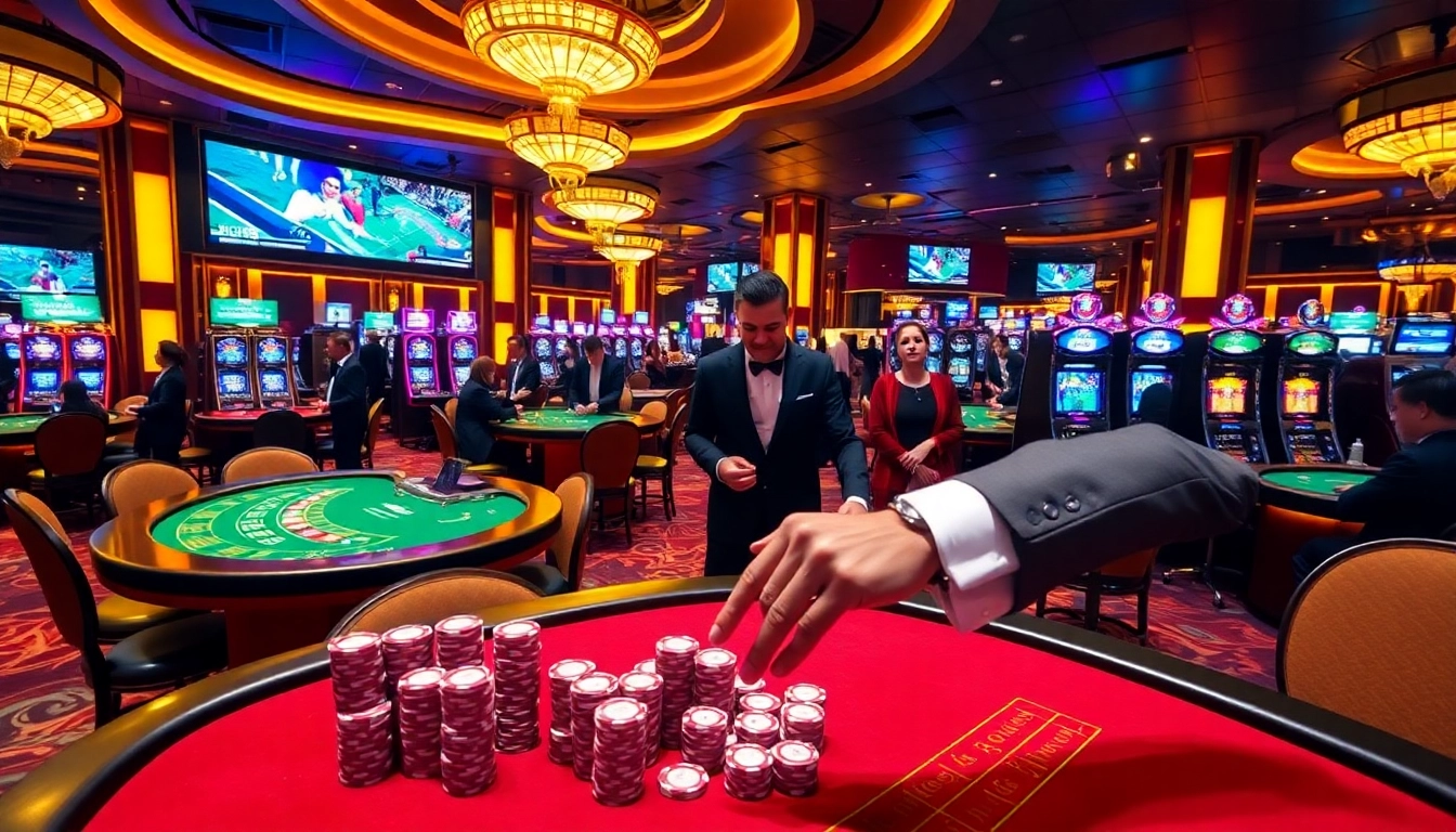Engaging Fun88 casino scene with players enjoying blackjack and roulette at stylish tables.
