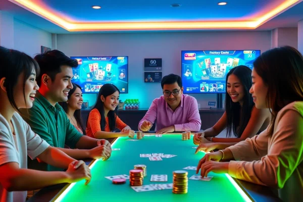 Dynamic online gaming experience featuring gamebaidoithuong.com.vc with diverse players enjoying card games.