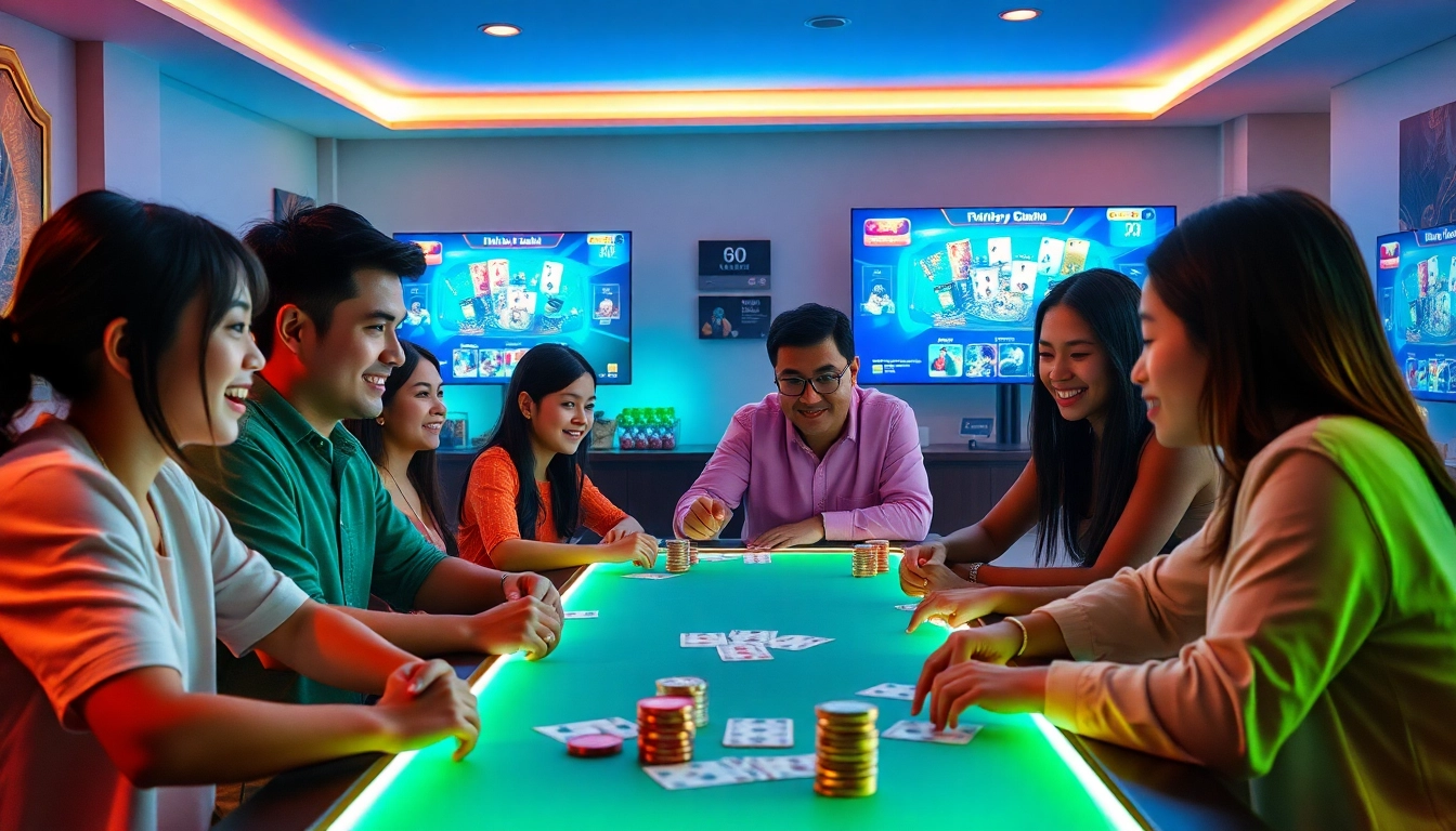 Dynamic online gaming experience featuring gamebaidoithuong.com.vc with diverse players enjoying card games.