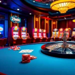 A thrilling 23Win online casino layout showcasing vibrant slot machines and elegant gaming tables.