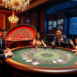 Players enjoying a thrilling game at the U 888 casino table with vibrant chips and cards.