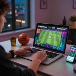 Engaged user placing bets on rikbet at a stylish urban workspace.