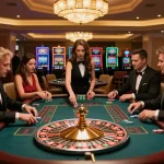 Exciting gameplay at 98win com's roulette table with enthusiastic players placing bets.