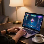 Engaged player exploring live dealer games on 789F's online platform with a modern gaming setup