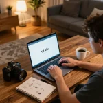 Tài xỉu online gaming experience at home, showcasing player strategy notes and modern setup