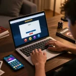 SUNGAITOTO login shown on a user's laptop while engaging in strategic online gambling.