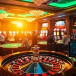 Players enjoying the excitement of gambling at a luxurious KUWIN casino with roulette and poker tables.