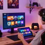 S666 online gaming experience with user engaging on tablet in cozy gaming nook.