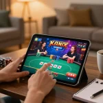 Engaging in online poker on du88 tablet in a cozy living room environment.