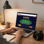 Engaging in strategic gameplay at bong88 online casino, showcasing a live dealer blackjack game setup.