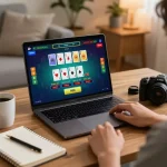 Engaging in live dealer blackjack online with lv88seo at home, emphasizing responsible gaming.