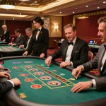Experience the thrill of ALO8 live gaming with players engaged at roulette tables in an elegant casino setting.