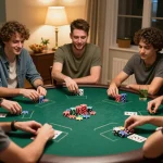 fun88 players enjoying an intense poker game night with colorful chips and drinks