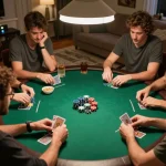 Players enjoying a thrilling home poker game night, showcasing vibrant chips, cards, and the engaging atmosphere at rik88.