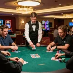 Players engaged in a thrilling poker game at iwin club, showing intense gameplay and camaraderie.