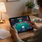 Engaging in strategic poker gameplay on vin88's online casino from a cozy home setting
