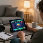 Dafabet betting interface displayed on a tablet in a cozy home setting, reflecting an enjoyable gambling experience.