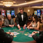 Players engaging in a thrilling game of blackjack at five88 casino, showcasing dynamic gameplay and luxury.