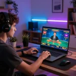 Experience the thrill of online gaming with 789P in an engaging home setup, showcasing live dealer excitement.