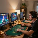 Player enjoying live dealer games on the PH22 platform in a home gaming setup.