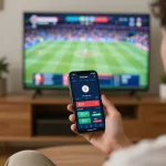 Place bets on sports events using the dagago mobile app in a cozy home setting.