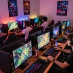Engaged gamers enjoying the B52 online gaming platform with vibrant visuals and an energetic atmosphere.