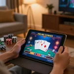 Engaging online poker session on KKWIN with player strategy notes in a cozy living room