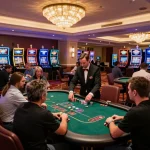 Engaged players making strategic bets at 58win's poker tables in a luxurious casino setting.