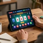 Engaging with TR88 com online casino app, showcasing vibrant gameplay in a cozy gaming environment