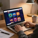 Person enjoying online gaming on the HZ88 platform while analyzing betting strategies at home