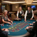 Players engrossed in the thrilling roulette game at LV88 casino with vibrant atmosphere.