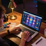 TG88 player enjoying online slots with engaging interface during night gaming session