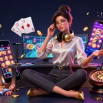 Experience exciting slots and games with rikvip at a high-tech gaming setup featuring vibrant elements.