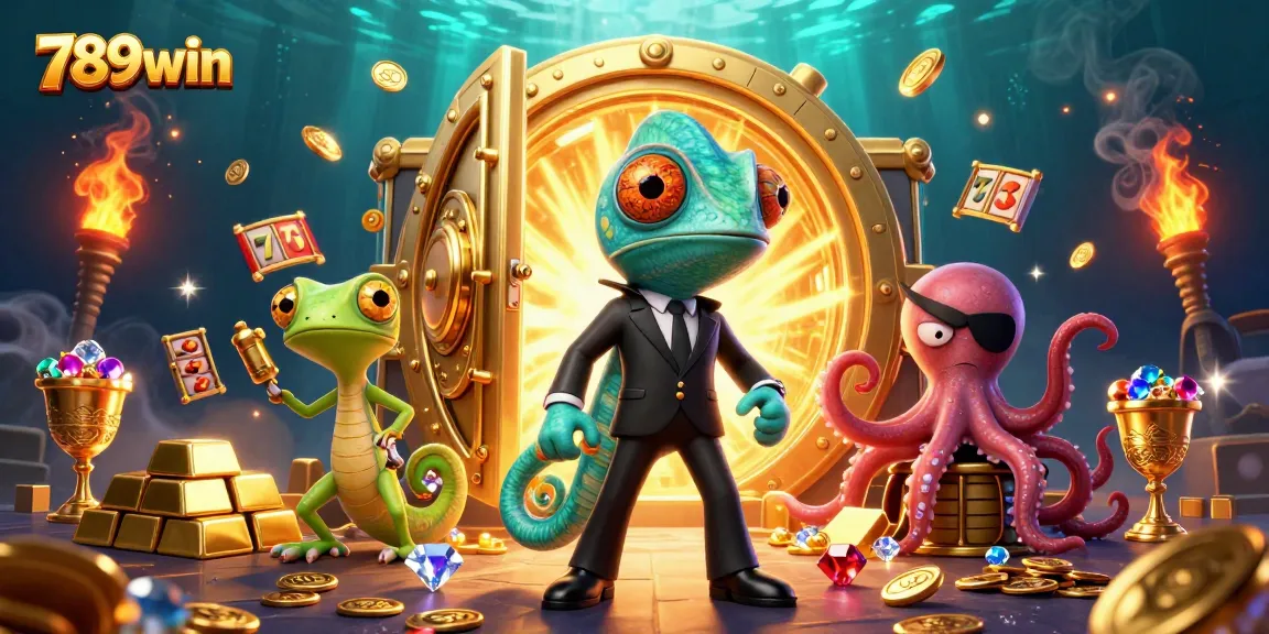Play winning slots at 789win, featuring vibrant characters in a dynamic casino scene.