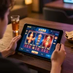Engaging gameplay on xx88 casino app with dynamic slot graphics in a cozy gaming setup