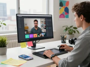 Creative professional using seedance ai for dynamic video production in a bright modern workspace.
